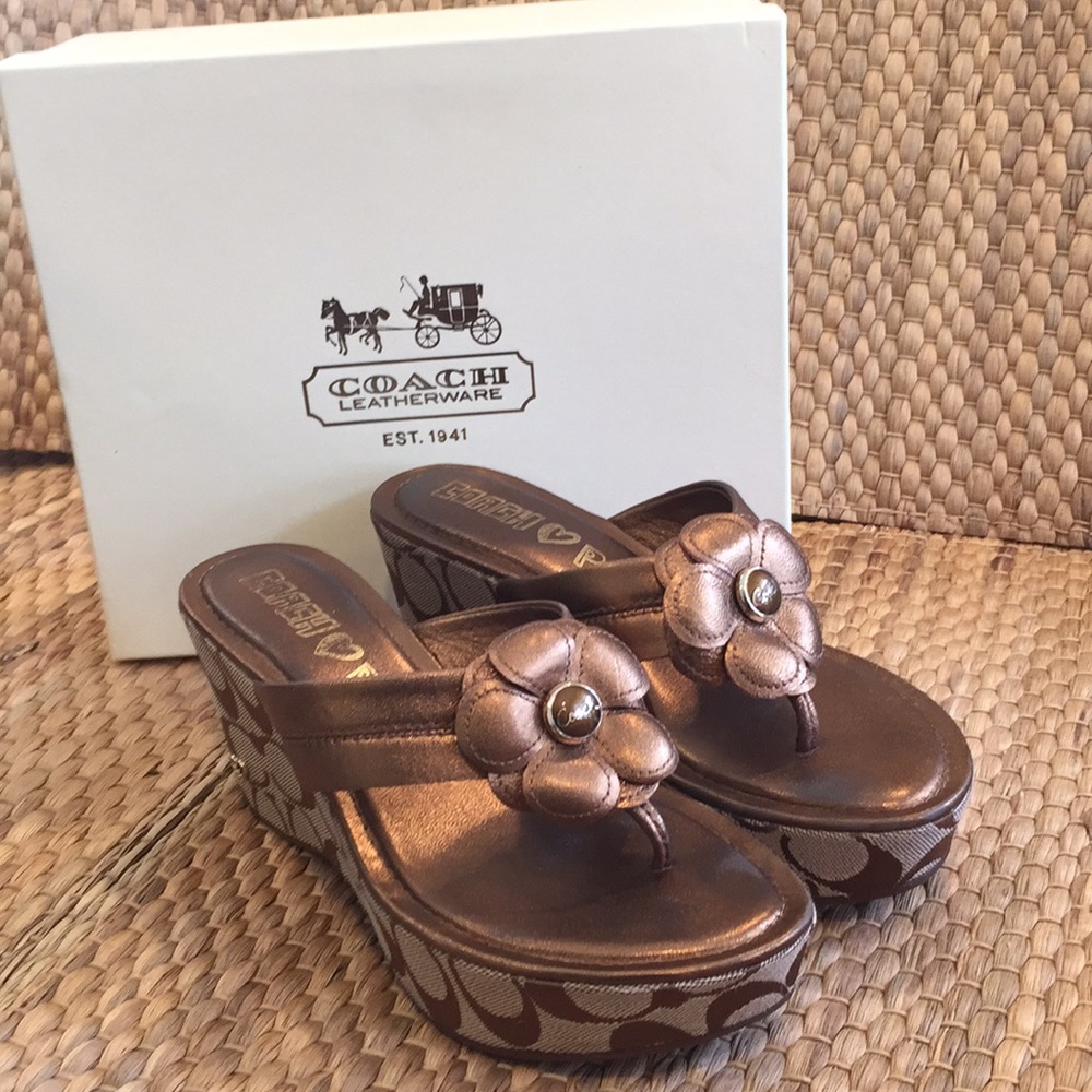 6.5 Coach Metallic Bronze Poppy Wedges in box